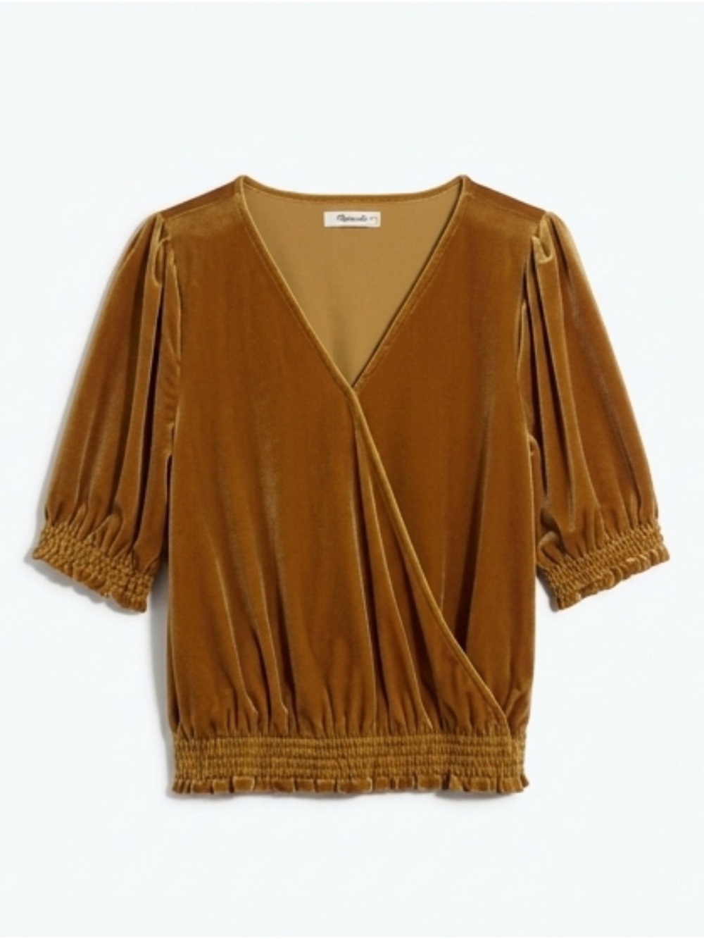 Madewell Velvet Wrap Top in Caramel Brown